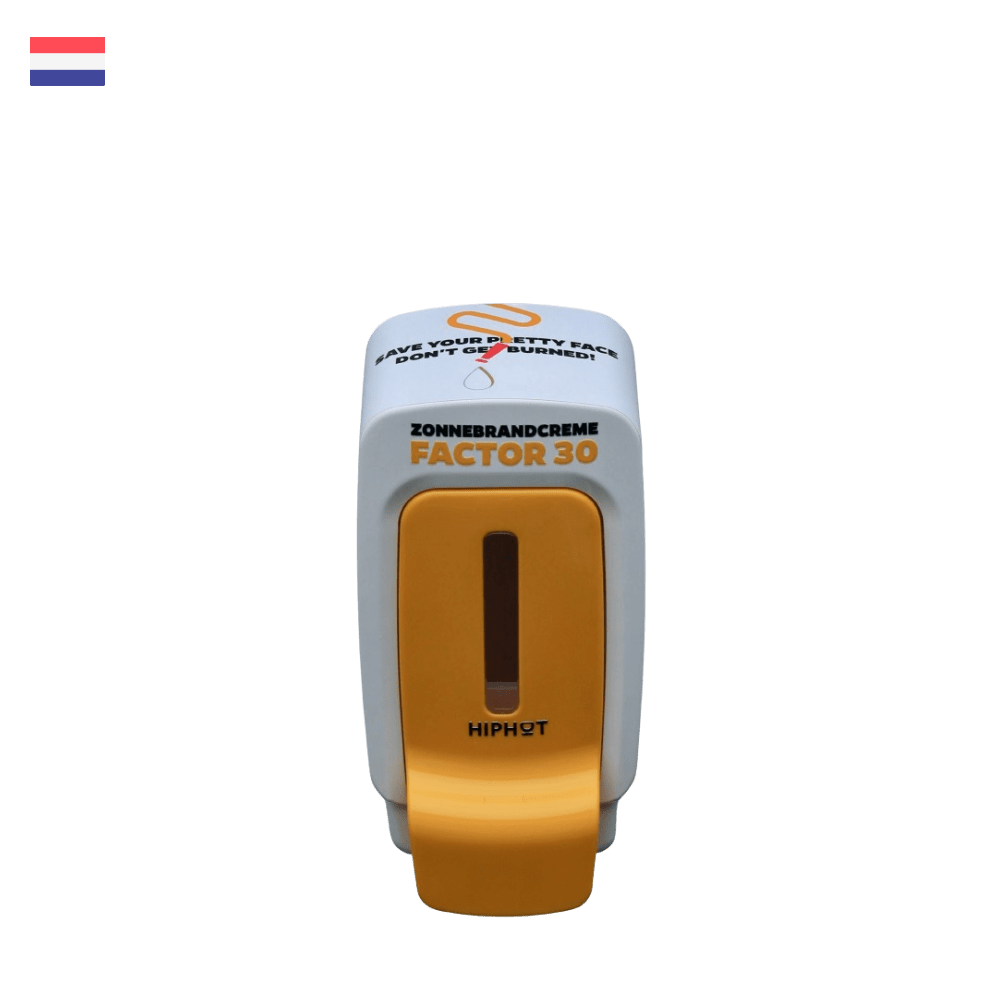 Yellow Mini Sunscreen Dispenser Dutch + 1/2 liter sunscreen factor 30