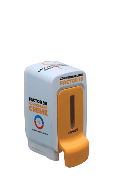 Yellow Mini Sunscreen Dispenser Dutch + 1/2 liter sunscreen factor 30