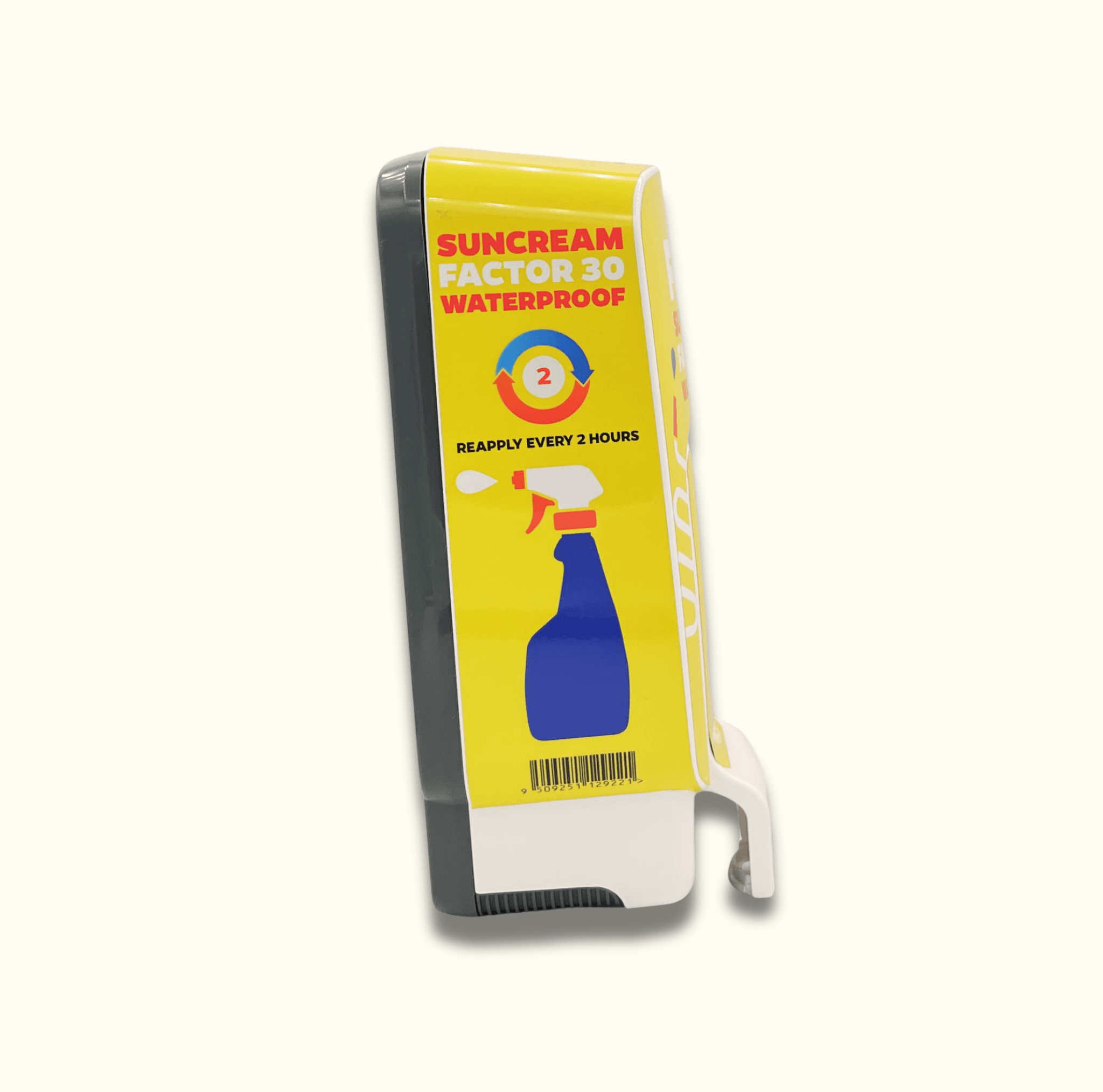 Sonnenschutzmittelspender Gelb SPF 30 Englischer Text