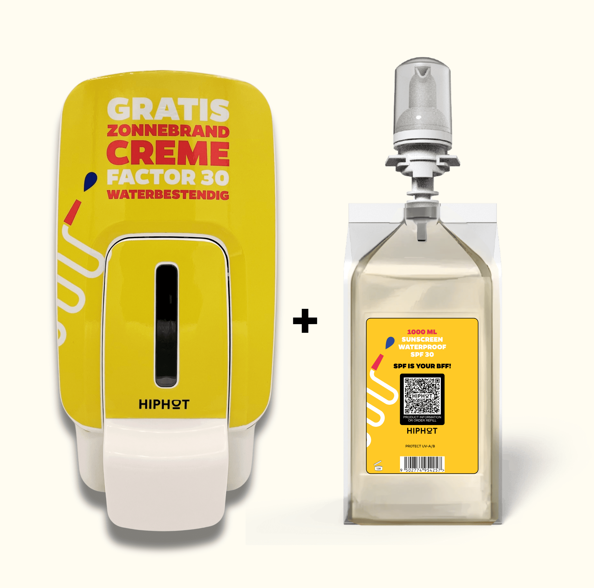 Cool sunscreen yellow dispenser Dutch + 1 liter sunscreen factor 30