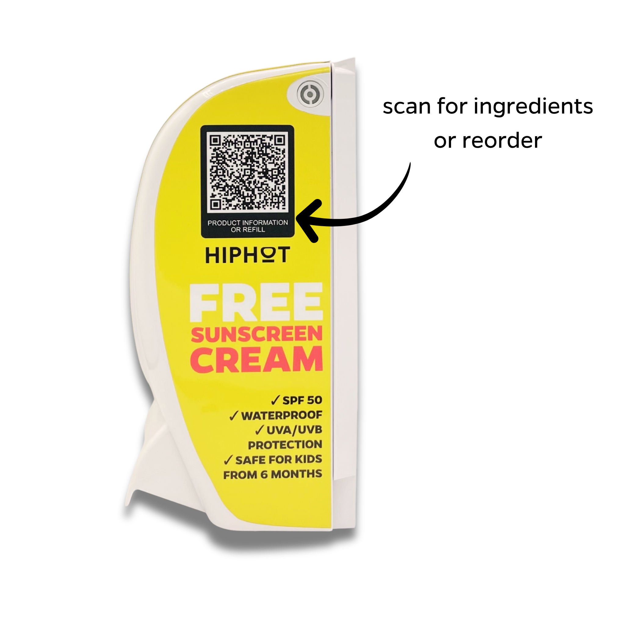 Sunscreen Dispenser Robust Design SPF 50 English Text - SPF50-Yellow_EN-left-NL