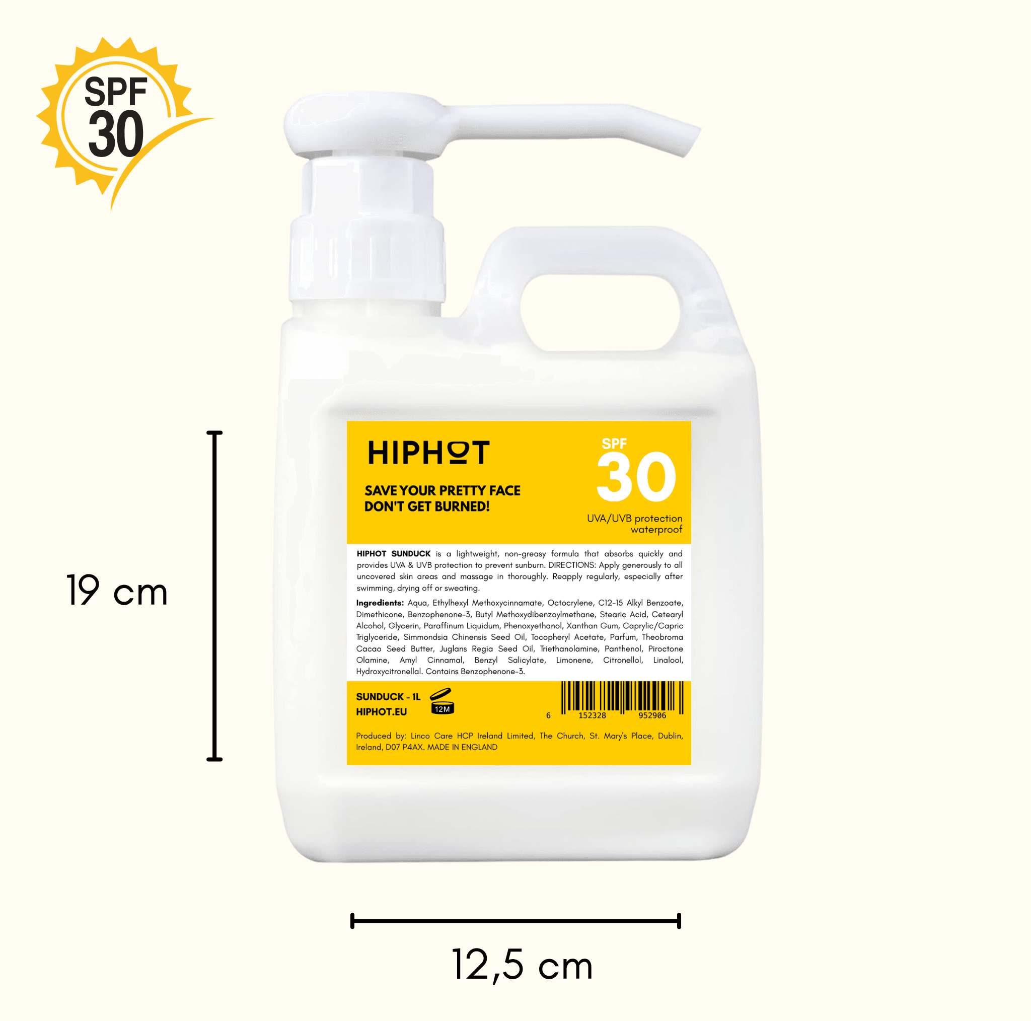 Sun Duck SPF 30 sunscreen 1 litre jerrycan details
