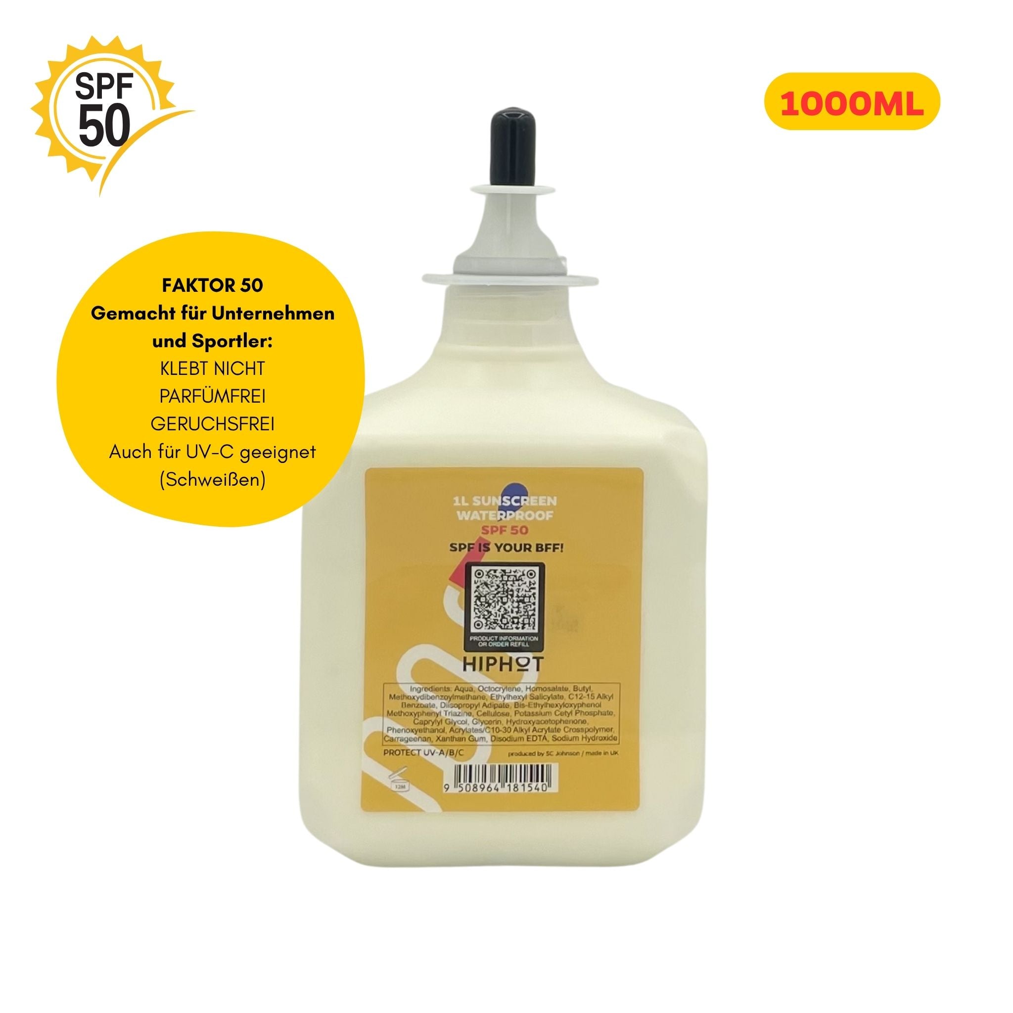 Sonnencreme-Nachfüllung 1 l SPF 50 für HIPHOT Spender