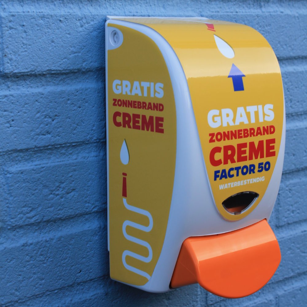 Sunscreen Dispenser SPF 50 Sturdy Design Dutch Text