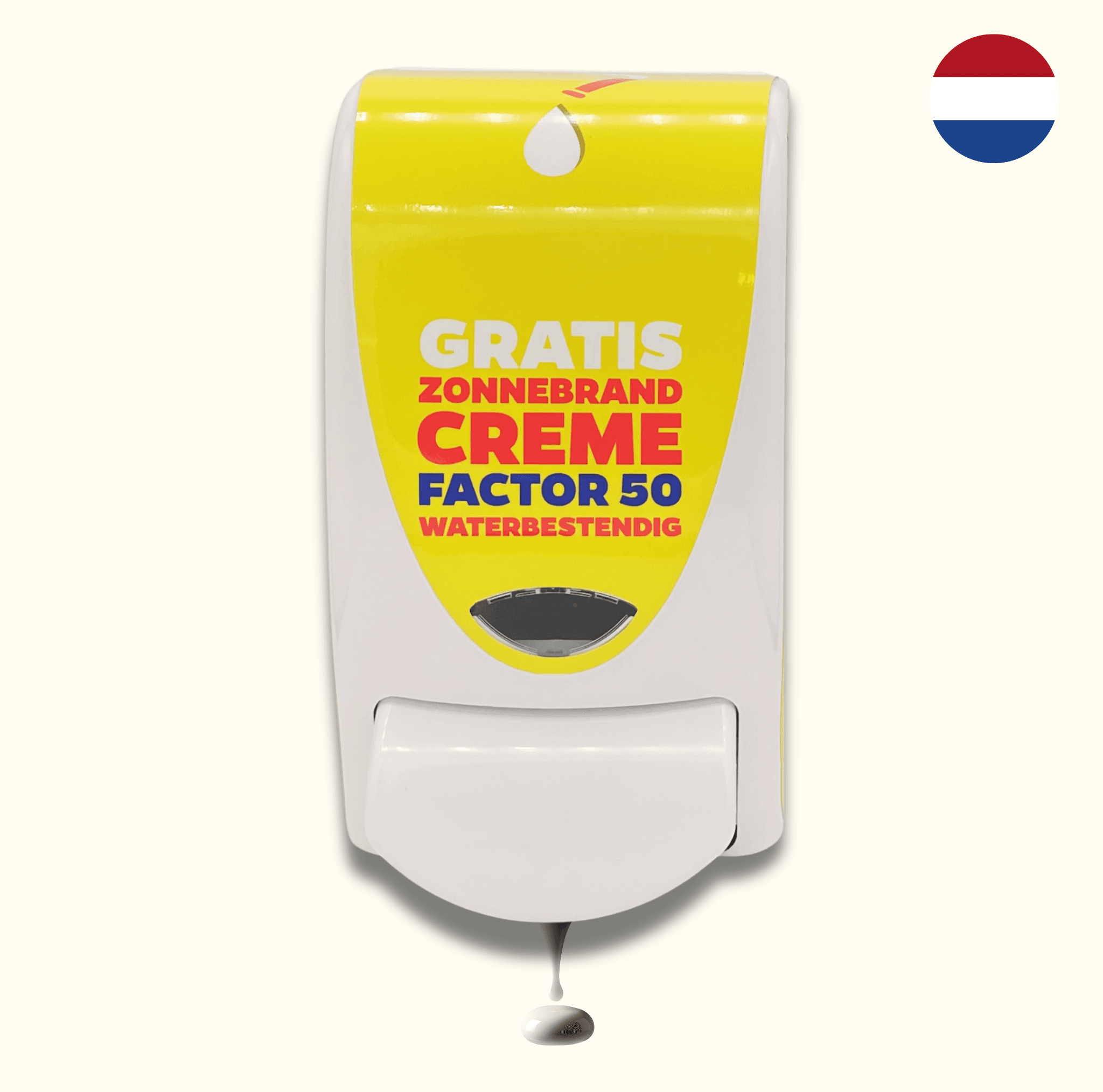 Sunscreen Dispenser SPF 50 Sturdy Design Dutch Text