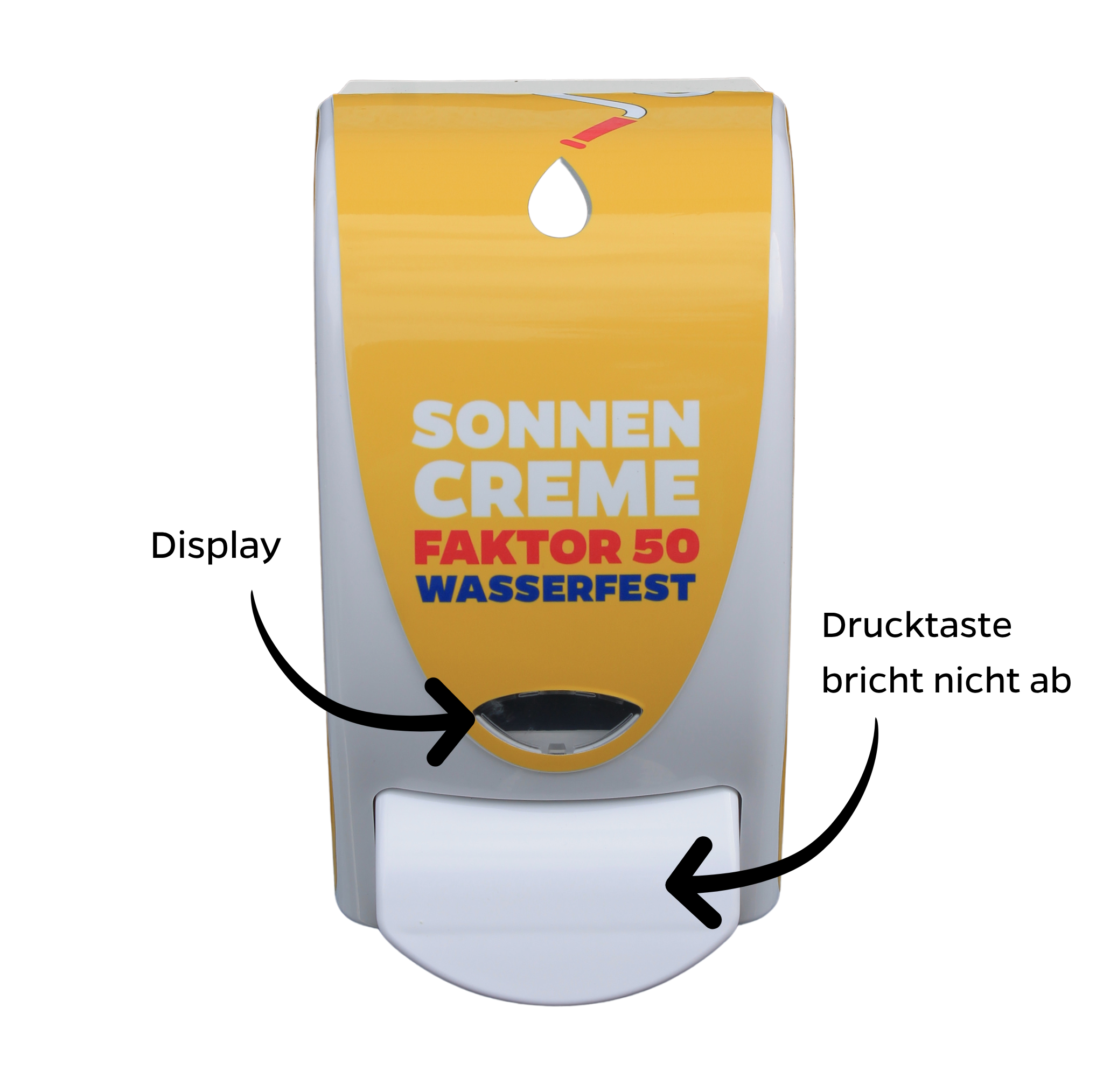 Sonnenschutzmittelspender F50 usp's front DE