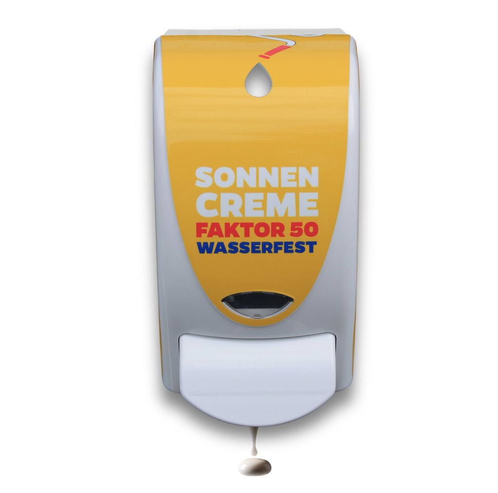 Sunscreen Dispenser Robust Design SPF 50 German Text